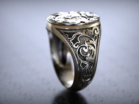 Mens Lion Knight Signet Ring 3D Print Model