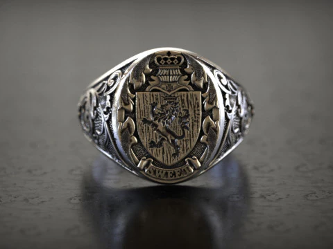 Mens Lion Knight Signet Ring 3D Print Model