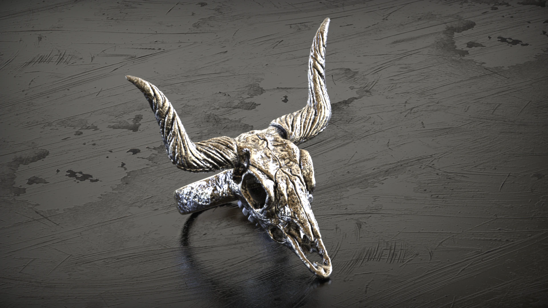 Longhorn Skull Ring 3D Print Model .c4d .max .obj .3ds .fbx .stl .blend 