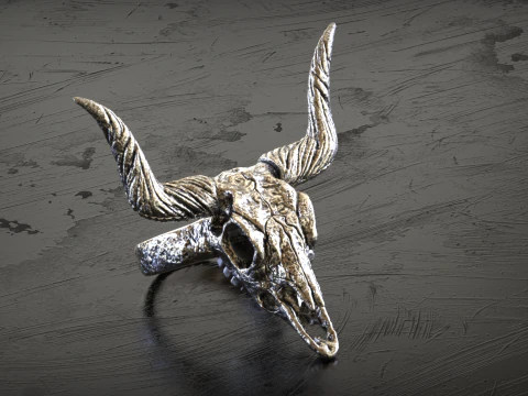 Anillo de calavera de cuernos largos Modelo de impresión 3D
