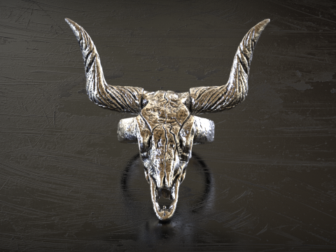 Longhorn Skull Ring 3D Print Model