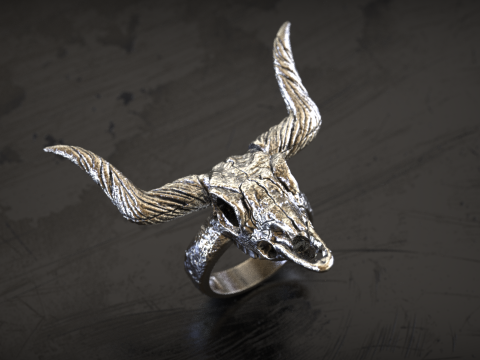 Longhorn Skull Ring 3D Print Model