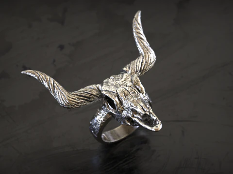 Longhorn Skull Ring 3D Print Model