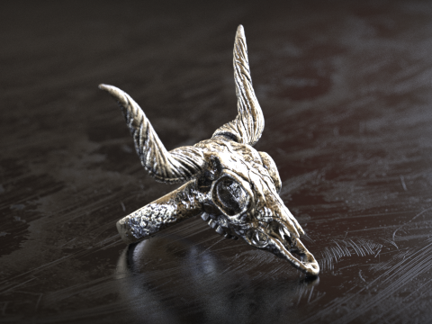 Longhorn Skull Ring 3D Print Model