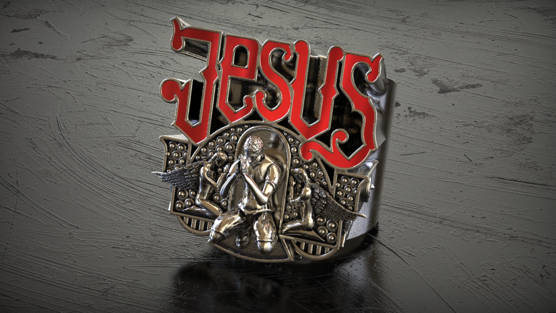 Jesus Praying Hands Signet Ring 3D Print Model .c4d .max .obj .3ds .fbx .stl .blend