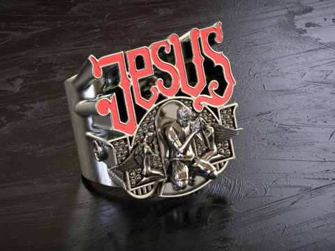 Jesus Praying Hands Signet Ring 3D Print Model