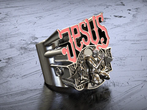 Jesus Praying Hands Signet Ring 3D Print Model