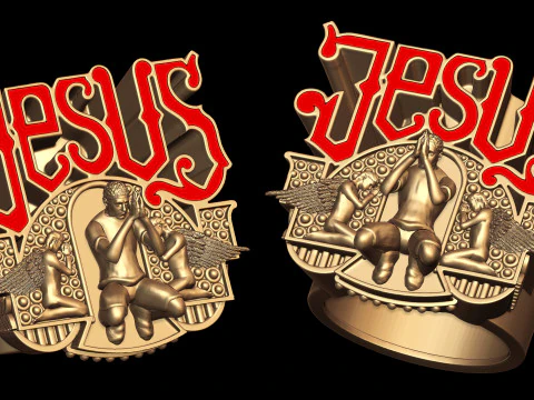 耶稣图章戒指 3D 打印模型