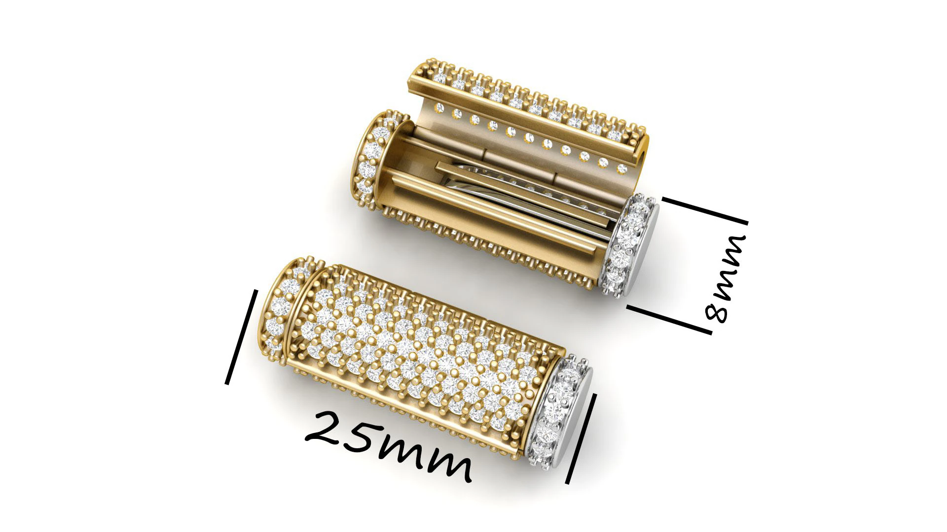 8 mm x 25 mm ラウンド フリップ ダイヤモンド ロック ボックス チェーンとネックレス用 3Dプリントモデル .c4d .max .obj .3ds .fbx .stl .blend 