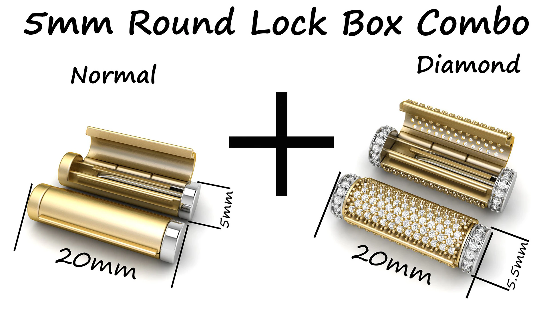 5 mm Round Bracelet Lock Box Combo of Plain and Diamond 3D Print Model .c4d .max .obj .3ds .fbx .stl .blend 