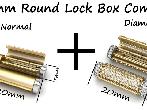 5 毫米圆形手链锁盒组合（素色和钻石） 3D 打印模型