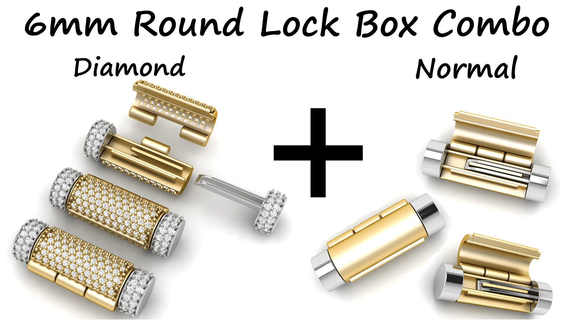 6 mm Round Bracelet Lock Box Combo of Plain and Diamond 3D Print Model .c4d .max .obj .3ds .fbx .stl .blend 