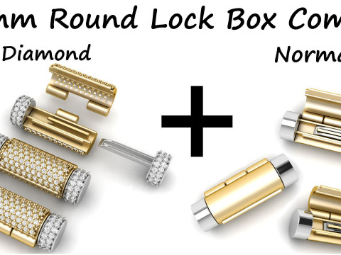 6 mm Round Bracelet Lock Box Combo of Plain and Diamond 3Dプリントモデル