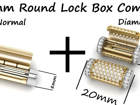 8 mm Yuvarlak Bileklik Kilit Kutusu Sade ve Pırlanta Kombinasyonu 3D Baskı Modeli