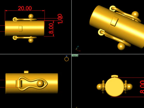 8mm Plain Gold Round Lock Type 2 3D Print Model