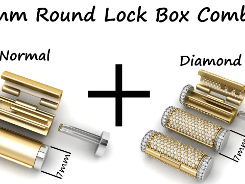 Combinação de caixa de bloqueio de pulseira redonda de 7 mm lisa e diamante Modelo de Impressão 3D