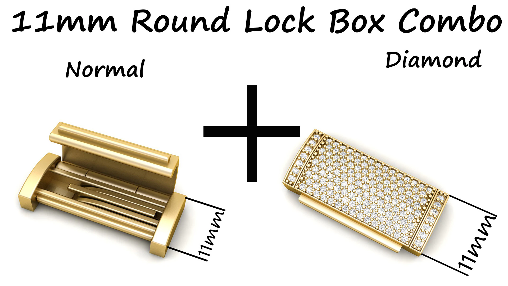 11 mm Rectangular Lock Box Combo of Plain and Diamond 3D Print Model .c4d .max .obj .3ds .fbx .stl .blend 