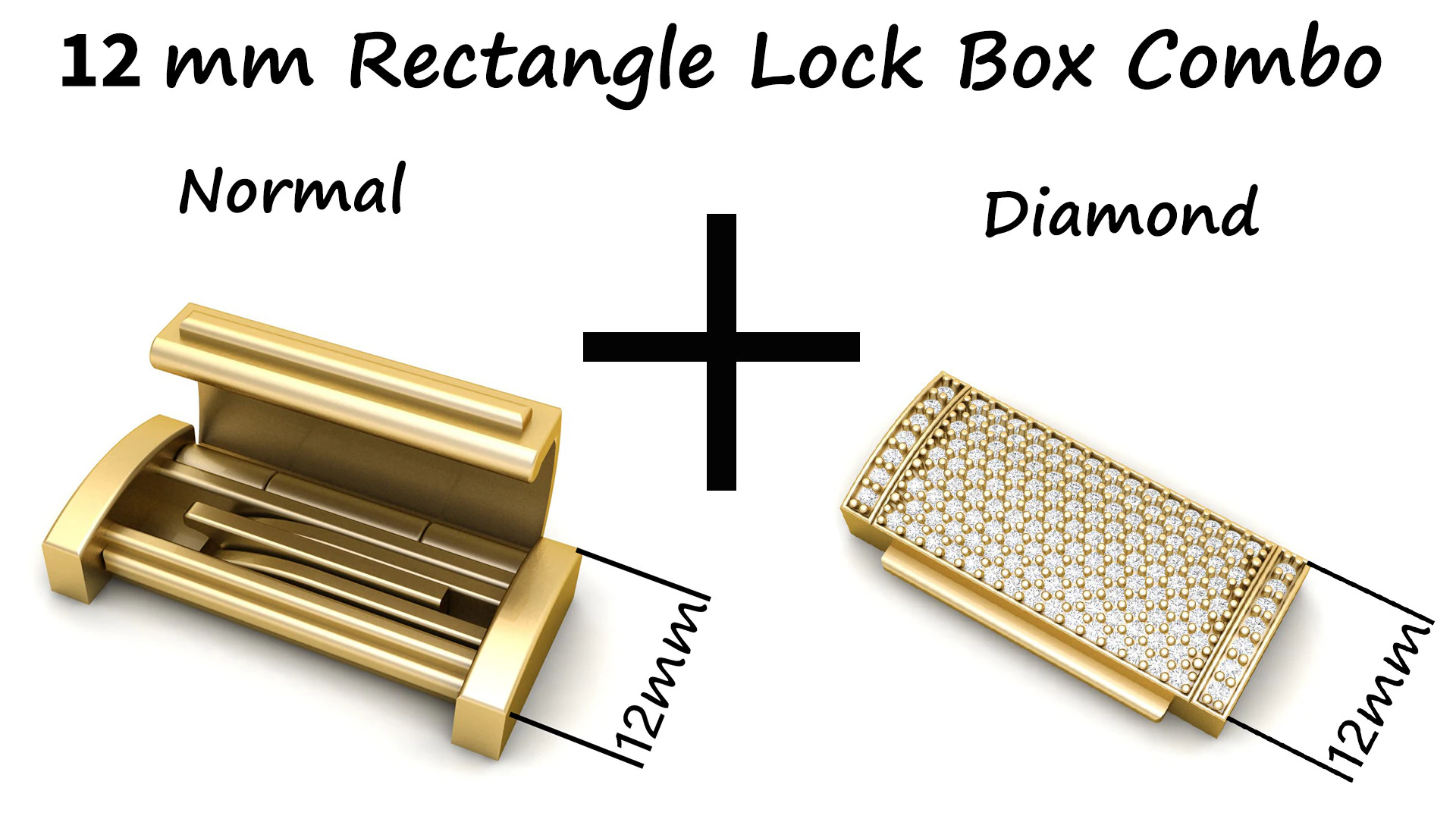 12mm Rectangular Lock Box Combo of Plain and Diamond 3D Print Model .c4d .max .obj .3ds .fbx .stl .blend 