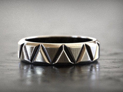Mens Faceted Triangle Band Ring Modèles 3D en vedette