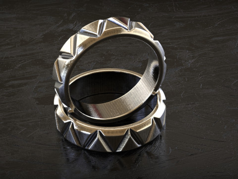 Mens Faceted Triangle Band Ring Modèles 3D en vedette