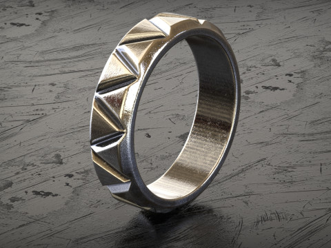 Mens Faceted Triangle Band Ring Modèles 3D en vedette
