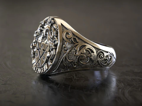 Mens Knight Signet 2 Ring 3D print model 3D Print Model