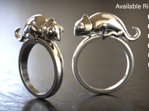 スターリングシルバー シグネット カメレオン リング (5 サイズ) 3Dプリントモデル