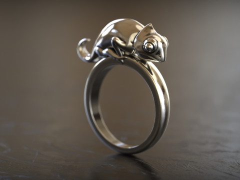 Sterling Silver Signet Chameleon Ring in 5 size Modèles 3D en vedette