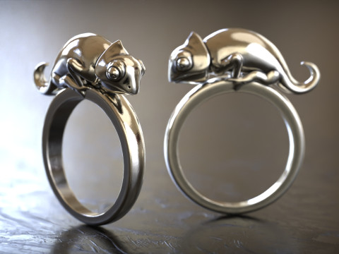 Sterling Silver Signet Chameleon Ring in 5 size Modèles 3D en vedette