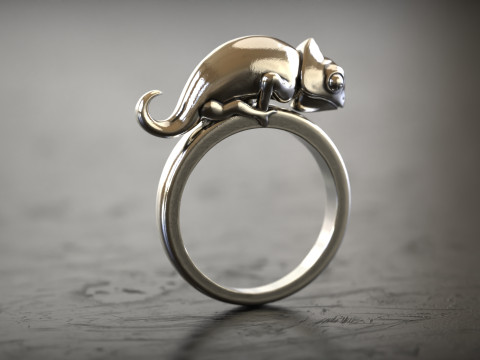 Sterling Silver Signet Chameleon Ring in 5 size Modèles 3D en vedette