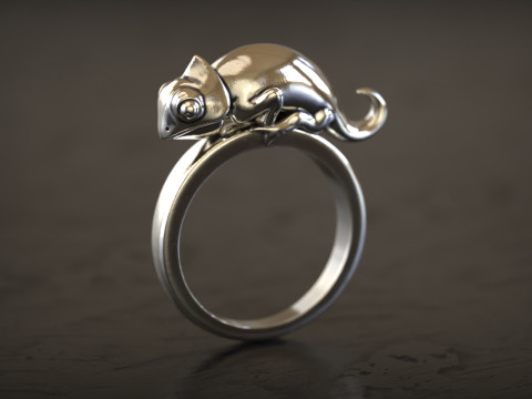 Sterling Silver Signet Chameleon Ring in 5 size Modèles 3D en vedette