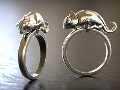 Sterling Silver Signet Chameleon Ring in 5 size Modèles 3D en vedette