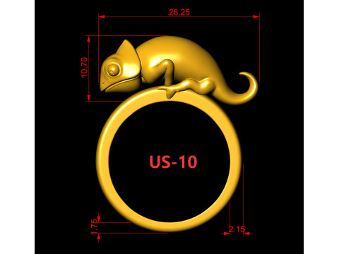 Sterling Silver Signet Chameleon Ring in 5 size Modèles 3D en vedette