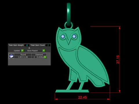 OVO OG Owl Diamond Pendant 3D Print Model