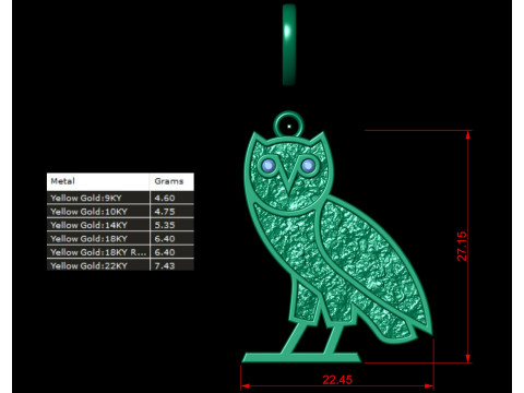 OVO OG Owl Gold Nugget Pendant 3D Print Model