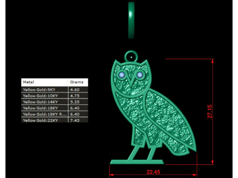 OVO OG Eulen-Goldnugget-Anh&auml;nger 3D Druckmodell