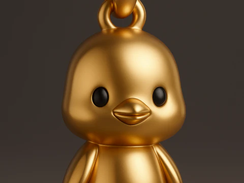 Liontin Cewek Penguin Bebek Emas Chibi Model Cetak 3D