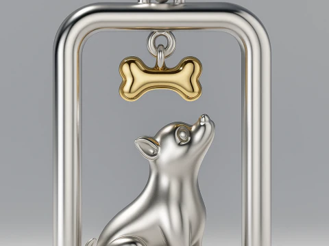 子犬と骨のペンダント 3Dプリントモデル