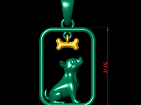 Puppy Dog and Bone Pendant 3D Print Model