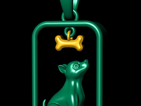 Puppy Dog and Bone Pendant 3D Print Model