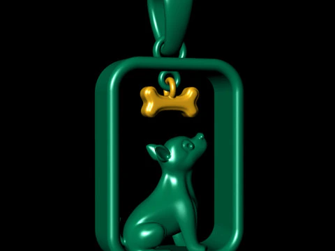 Puppy Dog and Bone Pendant 3D Print Model