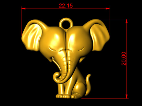 Twin Elephant Love Heart Cute Pendant Modelo de Impressão 3D