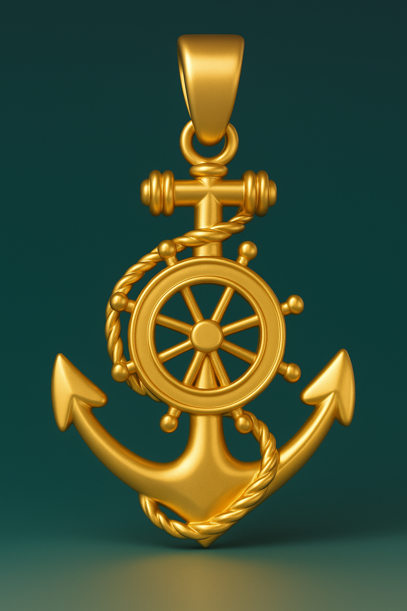 Nautical Gold Anchor Necklace 3D Print Model .c4d .max .obj .3ds .fbx .stl .blend 