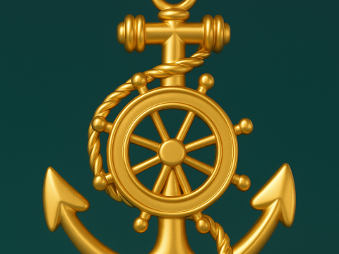 Nautical Gold Anchor Necklace 3D printmodel