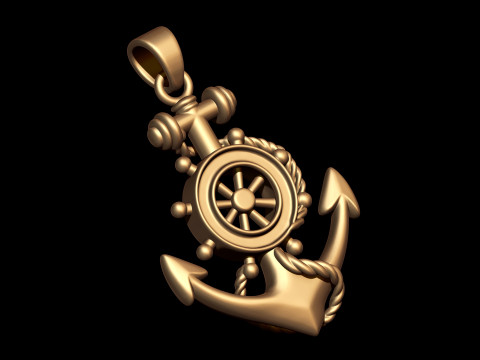 Nautical Gold Anchor Necklace 3D Print Model
