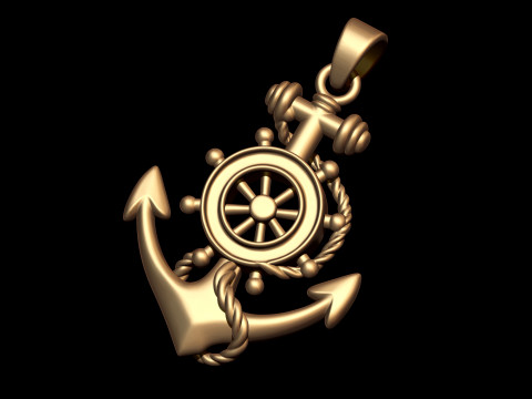 Nautical Gold Anchor Necklace 3D Print Model