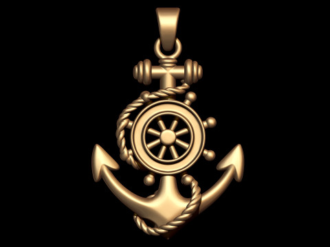 Nautical Gold Anchor Necklace 3D Print Model