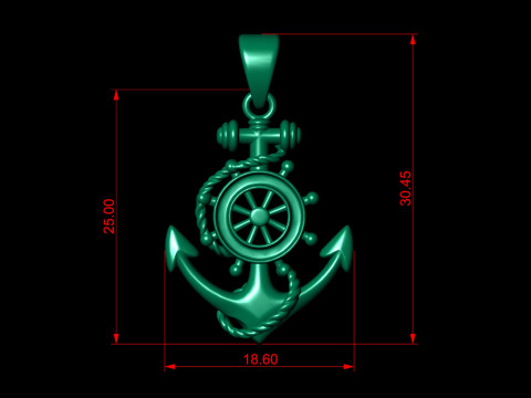 Nautical Gold Anchor Necklace 3D Print Model