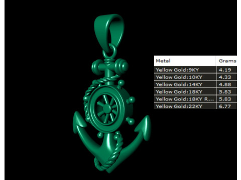 Nautical Gold Anchor Necklace 3D Print Model