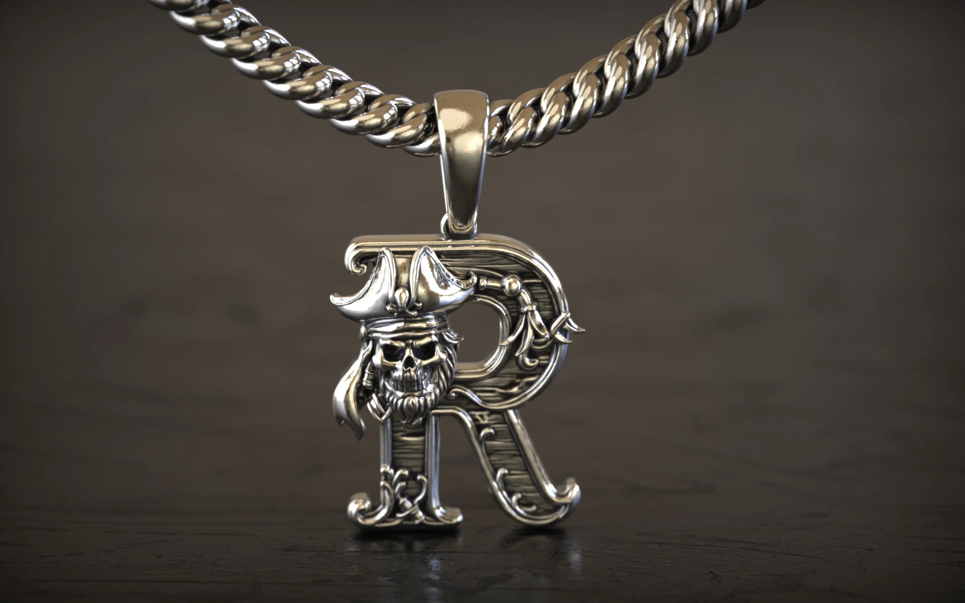 Gothic Letter R Pendant 3D Print Model .c4d .max .obj .3ds .fbx .stl .blend 